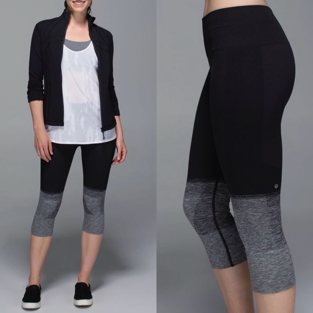 LULULEMON ATHLETICA BLACK/GRAY SEAMLESSLY STREET CROP GRADIENT LEGGINGS SIZE:4